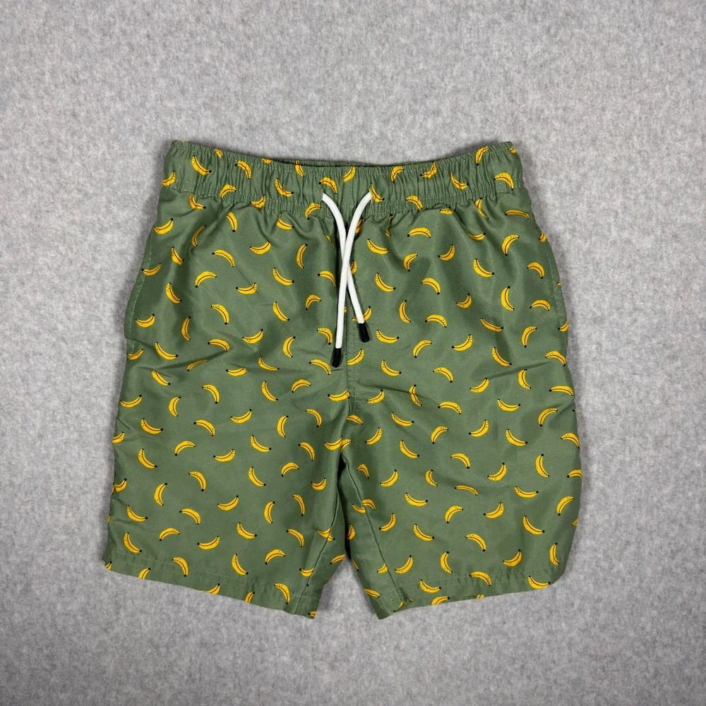Maamgic Boys Swim Trunks Bundle 3 Pack Orange Banana Striped Board Shorts Kids